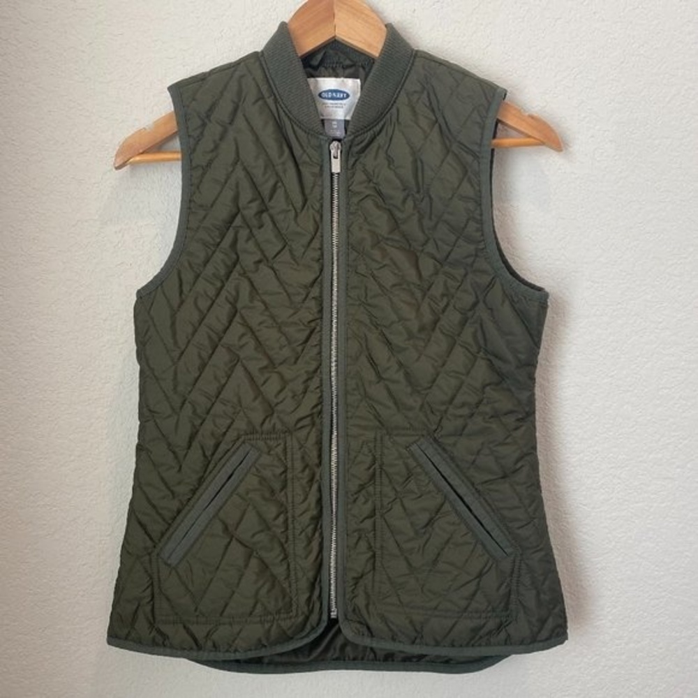 Old Navy Dark Green Quilted Zip Up Puffer Vest - Size XS - EUC